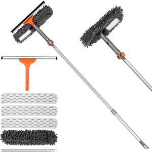 Chabatree Window Squeegee Cleaner Set 2-in-1 Window Cleaning Tool with Extendable Pole, Window Cleaning kit with Bendable Head for Indoor & Outdoor Glass for Car Indoor Outdoor High WindowsKit2.0