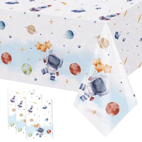 3Pcs First Trip Around The Sun Tablecloth 108x54 inch Space Birthday Plastic Disposable Outer Space Table Cover Solar System Table Decoration Space Theme Party Baby Shower Supplies