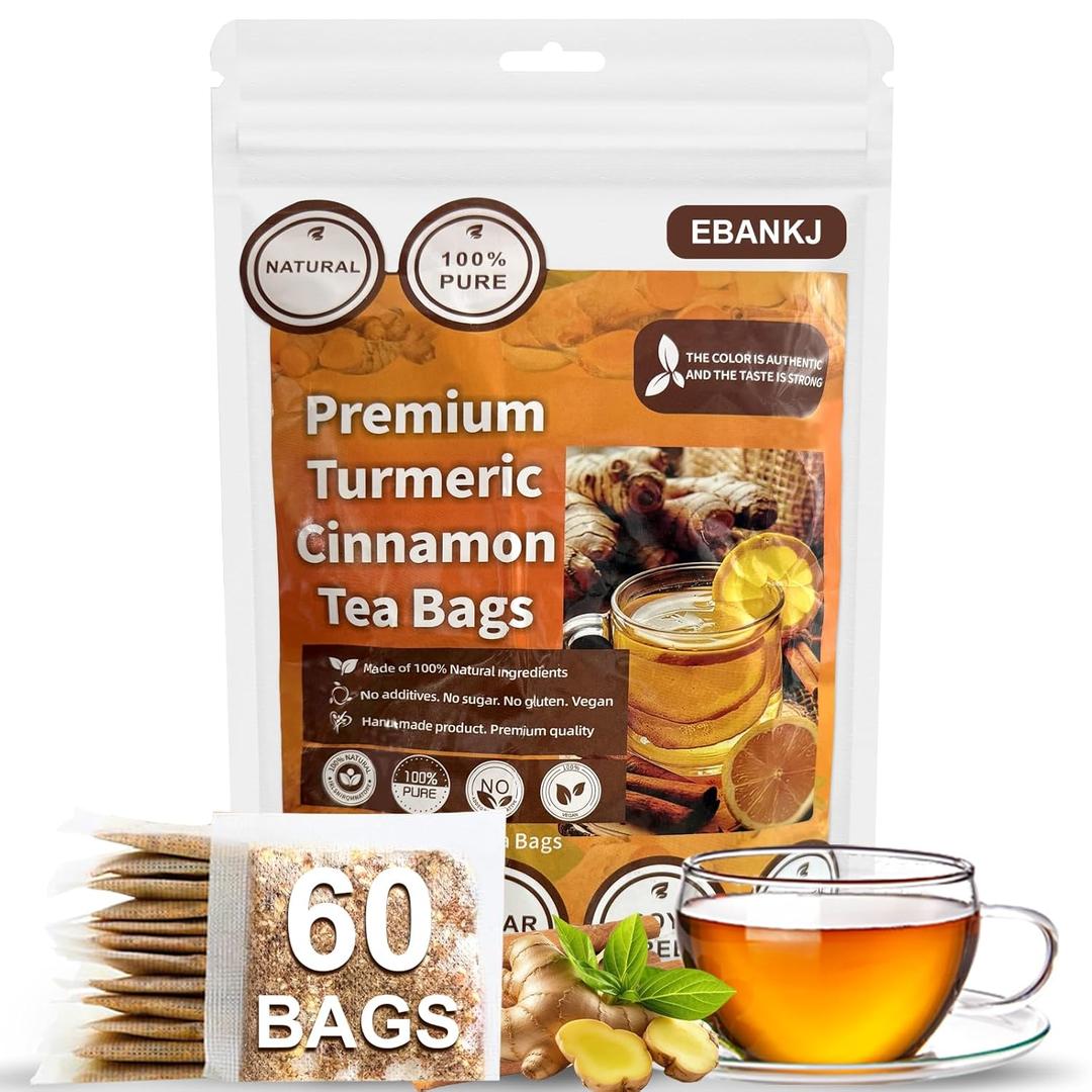 EBANKJ Turmeric and Cinnamon Tea Bags - 60 Herbal Tea Bags - Caffeine-Free, Sugar-Free, Naturally Relieves Stress and Boosts Immunity - Handcrafted Health Tea
