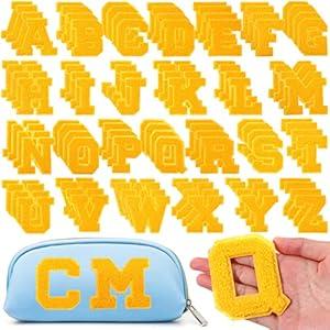 Jutom 156 Pieces Chenille Letter Patches Iron on Bulk Large 3.2 h x 2.4 w College Letters Patches Clothing Embroidered Trimmed Preppy Alphabet for Letterman Jackets Jeans (Yellow)