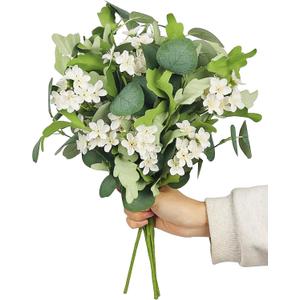 4 PCS 16" Artificial Plants Flowers Indoor Eucalyptus Greenery Stems White Cherry Blossom Branches for Vase Faux Spring Home Decor Centerpiece Decoration