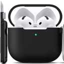 R-fun for AirPods 4 Case with Cleaner Kit,Full Protective Soft Skin Silicone Cover with Keychain for AirPods 4 Gen Case for Men Women,Compatible with Apple AirPods 4th Genaration case 2024,Black