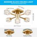 XINGQI Sputnik Chandelier Gold Modern Semi Flush Mount Ceiling Light Glass 5 Lights Farmhouse Lighting Fixtures for Dining Room Living Room Kitchen Bedroom