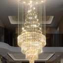 D32''x H110'' Modern Long Staircase Crystal Chandeliers Entryway High Ceiling Lamp Foyer Large Crystal Chandelier Chrome Include Dimming Bulb 3000K-6000K