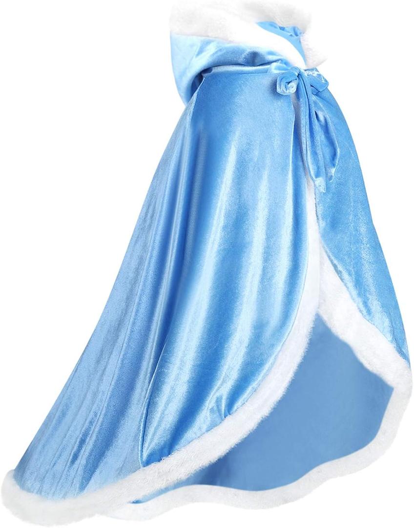 Girls Dress Up Hodded Cape Toddler Costume for Princess Cloaks (8-9 Years, Blue)