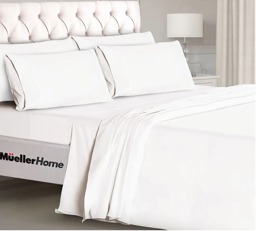Mueller UltraTemp 6 PC Queen Sheet Set - Ultra-Soft Luxury Series, Cooling & Breathable Hotel Luxury Bed Sheets, Deep Pocket Wrinkle-Free Oeko-TEX, White