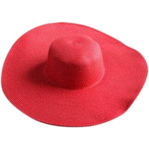 Big Beach Hats for Women Foldable Summer Wide Brim Packable Oversized Sun Hat Lady Girl Travel Straw Cap (Red)