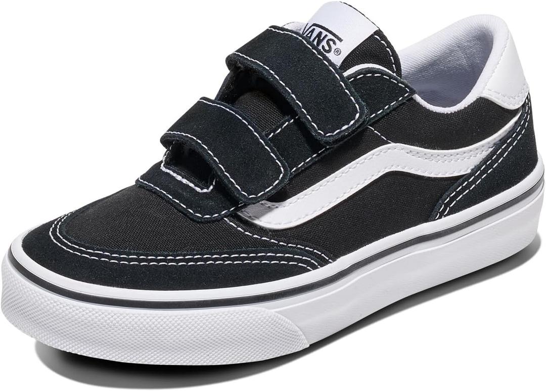 Vans Toddler Brooklyn LS V Shoe - Comfortable Walking Sneakers for Boys & Girls. Suede/Canvas Black/White. 6.5