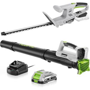 Cordless Leaf Blower and Hedge Trimmer Combo 21V Ultra-Lightweight 3lbs 400CFM/130MPH Blower, 18" Blade & 5/8'' Cutting Bush Trimmer with 2.0Ah Battery and Fast Charger, Ideal for Homeowners & Seniors