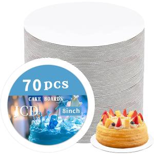 JCD 70 Packs Cake Trays, 8inch Round Cake Board, Waxed Greaseproof Finish Cake Base,Sturdy Corrugated Cake Board,Thinner But Stronger-White (White, 8inch/70Pcs)