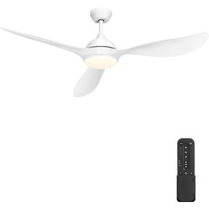 56" White Ceiling Fan with Lights - 3 Blades, Remote Controlled, Silent DC Motor Indoor/Outdoor Fan for Covered Patio, Screen Porch, Living Room