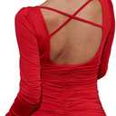XXTAXN Women's Sexy Bodycon Long Sleeve Backless Party Mini Dress Red (Red, M)