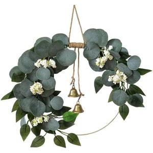 CMINAUS 15'' Eucalyptus Wreath for Front Door Artificial Greenery Outdoor Wreath with White Berry Spring Summer Wreaths for Farmhouse Front Porch Window Porch Hanging Wall Party Wedding Decor