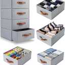 Windyun 4 in 1 Stackable Drawer Closet Organizer with Dividers for Underwear Socks Bras Scarves Ties Large Dresser Organizer Bins Foldable Clothes Storage Boxes, 12 x 15 x 6 Inch(Gray)