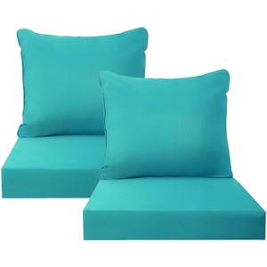 PatioGlow Outdoor Seat Cushion Set, 24" x 24" x 3.5", Set of 2, Water-Resistant & Fadeness Patio Furniture Cushions with Removable Cover & Ties, Thick Deep Seating Pads for Outside Sofa Couch, Teal