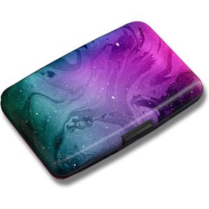 Maicican Credit Card Holder, Mini RFID Blocking Aluminum Wallet Slim Metal Hard Case Travel Wallet ID Case for Women and Men, 4.3 x 2.9 Inches (Purple Marble)