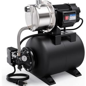 Acquaer 115V Shallow Well Garden Pump, Stainless Steel, Automatic Water Booster Jet Pump 1320 GPH, for Irrigation, Home, Garden, Lawn,1.6 HP with Pressure Tank