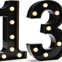 Pooqla Decorative Led Light Up Number Letters, Black Plastic Marquee Number Lights Sign for 13th Birthday Party Wedding Decor Battery Operated Black Number 13