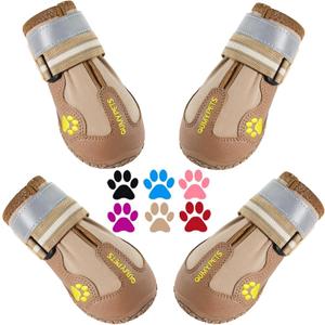 QUMY Dog Shoes for Large Dogs, Medium Dog Boots & Paw Protectors for Winter Snowy Day, Summer Hot Pavement, Water-Resistant in Rainy Weather, Outdoor Walking, Indoor Hardfloors Skid-Resistant Sole (Khaki, Size 6: 2.6''x3.0''(W*L) (Pack of 4))
