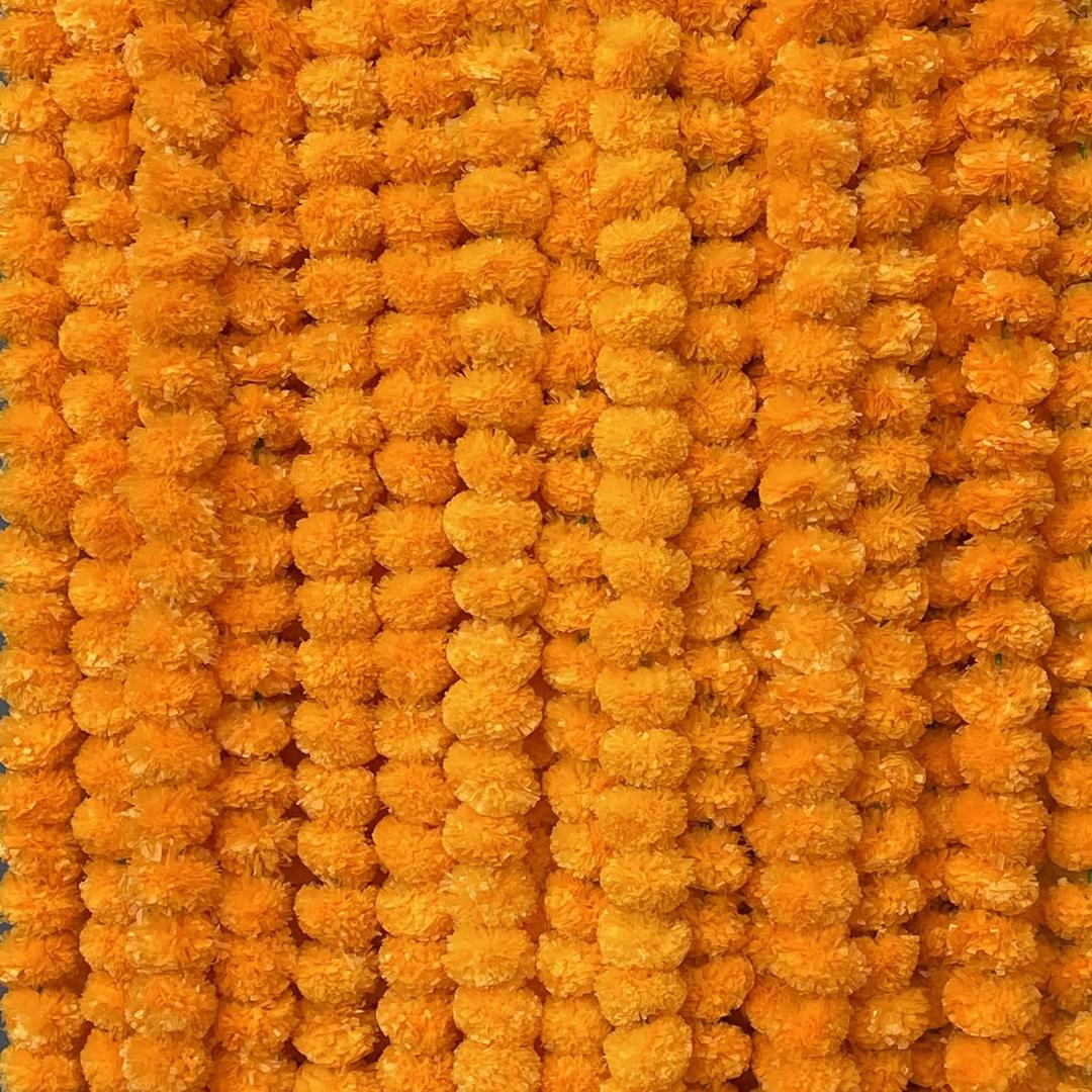 5 PC - 5 feet Marigold Garland |Indian/American Wedding Party Mantle Decoration, Faux Garlands Wedding Garland, Diwali Decoration, Spring Bush Floral! (Golden Yellow (Light Orange))