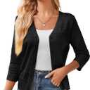 GRACE KARIN Women's 2025 Cropped Cardigan 3/4 Sleeve Lightweight Crochet Shrug Hollowed-Out Knit Sweater Tops (Black, S)