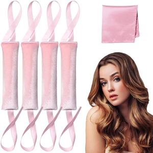 Lanzhire Jumbo Heatless Hair Curlers for Overnight Curls, Blowout Flexi Rod with Ribbon, No Heat Curlers to Sleep In, Soft Overnight Heatless Rods for All Hair Types