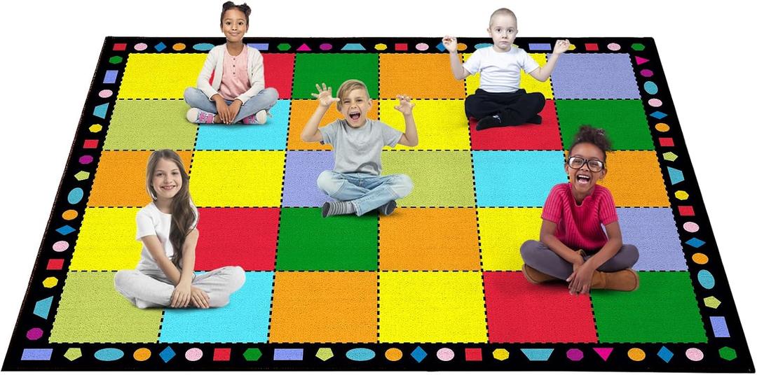 Booooom Jackson Classroom Rug Large Colorful Classroom Carpet with Non-Slip Backing, 10'4''x13' Children's School Seating Rug Elementary, 10.5 x 13 ft