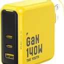 AOHI Youth 140W GaN+ USB C Charger 100W Laptop Fast Charger PD3.1 PPS 3-Port USB C Wall Charger Power Adapter for MacBook Pro 16'', Dell XPS, iPhone 17 Pro Max, iPad Pro, Tablet, Chromebook, Yellow