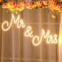 Mr and Mrs Neon Sign for Wedding 25 x 7 Inches Neon Light LED Backdrop Wall Decor USB Wedding Reception Decoration Gifts for Anniversary Engagement Banquet(Warm White)