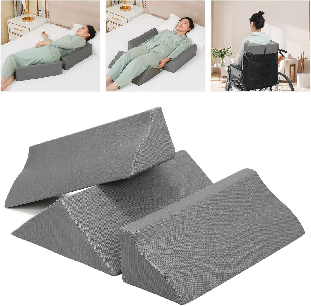 Fanwer Bed Wedges & Body Positioners (3 in 1), 40 Degree Wedges for Bed Positioning,Positioning Pillows for Elderly, Wedge Pillow for Bed Sores, Side Sleeping, After Surgery, Knees Elevated,Back Pain (Light Grey)