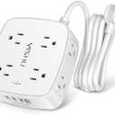 6 Ft Surge Protector Power Strip - 8 Widely Outlets with 4 USB Ports, 3 Side Outlet Extender with 6 Feet Extension Cord, Flat Plug, Wall Mount, Desk USB Charging Station, ETL,White