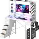 YOSHOOT 47.24" Gaming Computer Desk with Hutch, 6 Drawers, White, 18.9"D x 47.24"W x 62.2"H