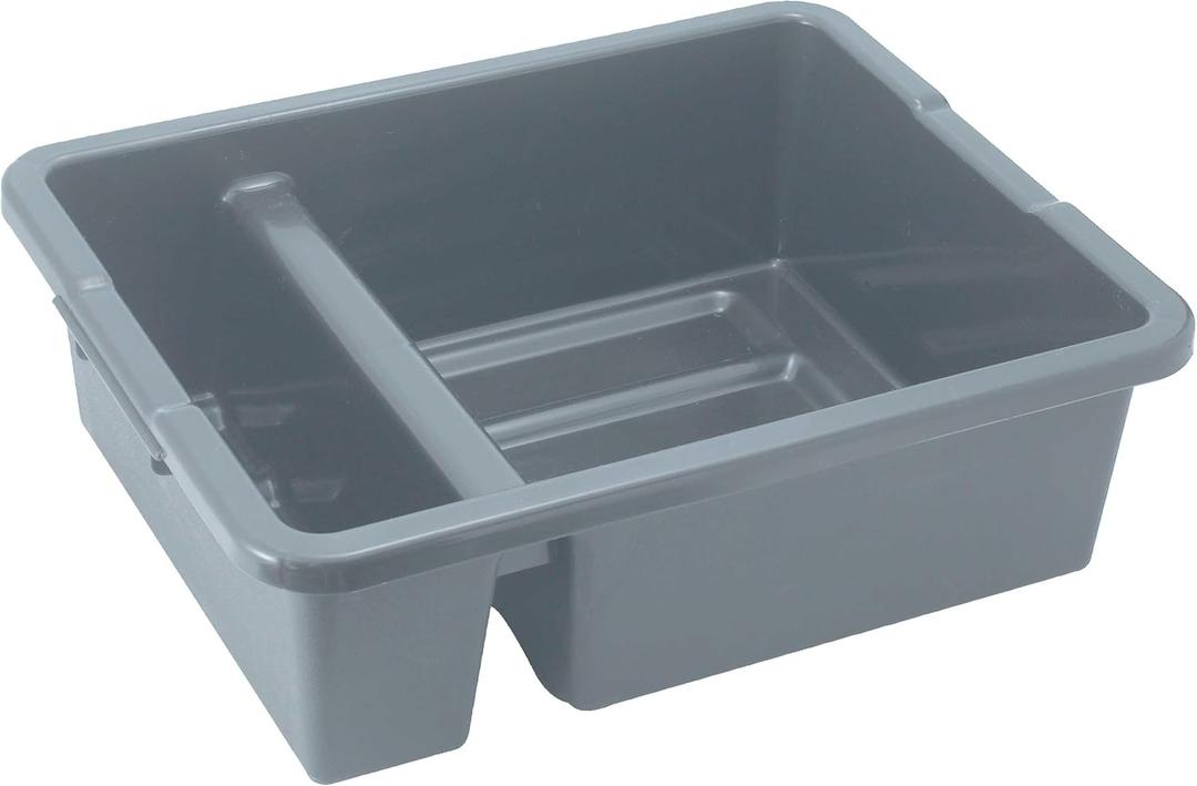 Winco Divided Bus Box/Dish Tub, Gray, 
Measures 21″ x 16-3/4″ x 6-1/2″