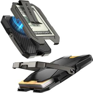 i-Blason for MagSafe Wallet Stand, Magnetic Wallet [Money Clip] [6 Cards Holder] [RFID Blocking] [Metal Lock Cover] Phone Credit Card Holder for iPhone 16/15/14/13/12 Series, Black
