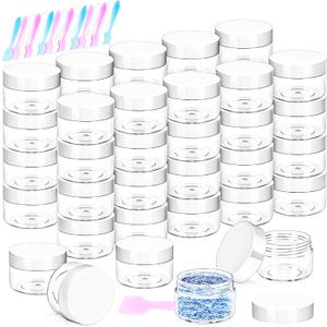 40 Pack 15g Plastic Jars with Lids, 15ml Round Clear Cosmetic Containers Makeup Jars, Travel Size Container Jar with 10 Spatulas for Sample Lotion Cream Eyeshadow Ointment Salve Balm Powder