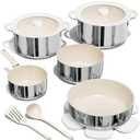 CAROTE 14pcs Pots and Pans Set Non Stick, Ceramic/ Stainless Steel Cookware Set with Detachable Handle, Induction Cooking Sets, Dishwasher/ Oven Safe, RV Kitchen, Cream White