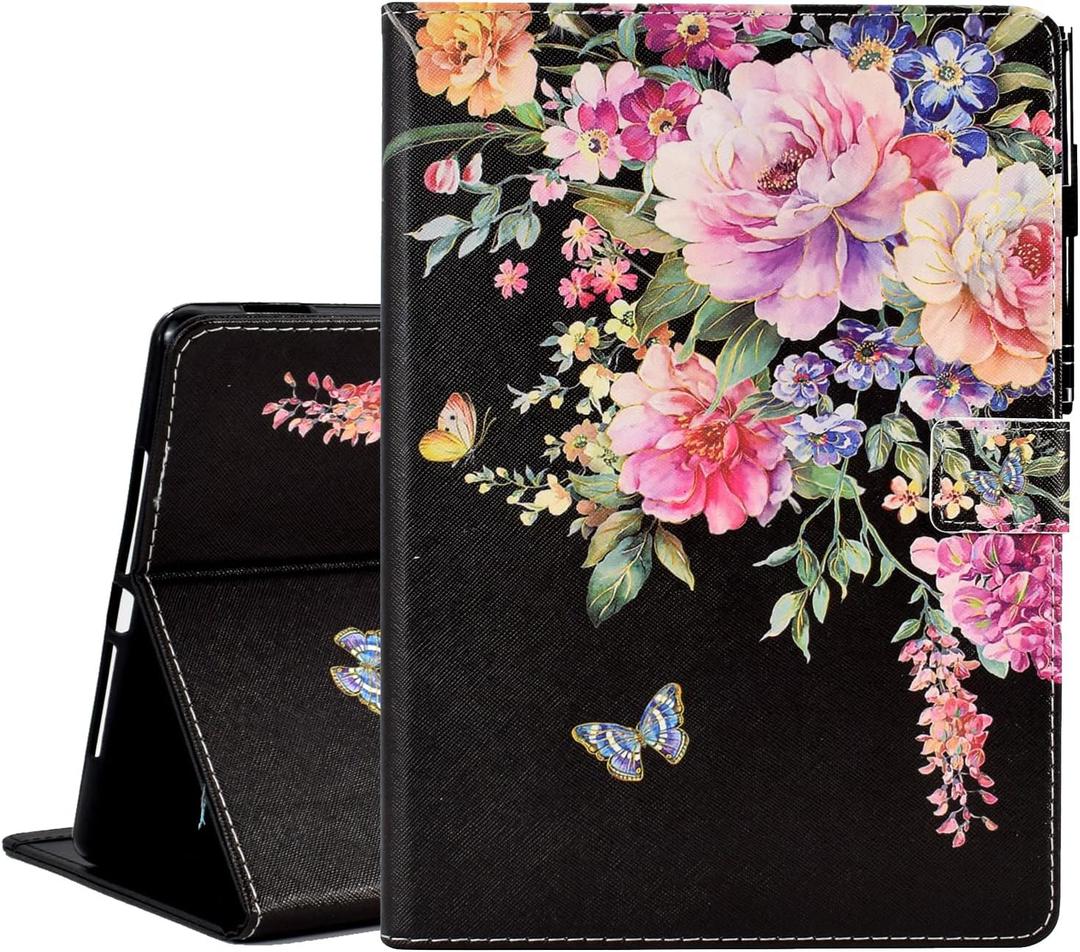 KEROM Case for iPad (A16) 11th Generation Case 11 Inch 2025, iPad 10th Generation Cover 10.9 Inch 2022, Cute PU Leather Folio Stand Protective Cover for Kids, Girls, Woman - Flowers