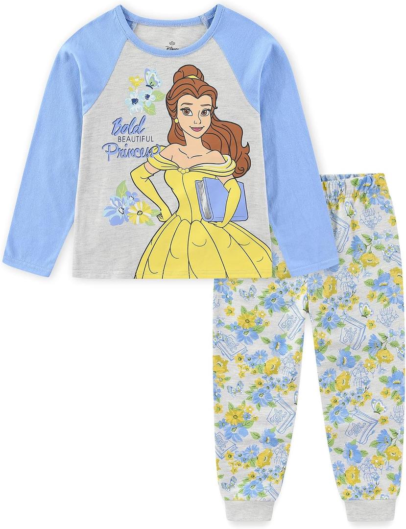 Disney Princess Belle Girls Long Sleeve Shirt and Pants 2 Pc Set for Kids