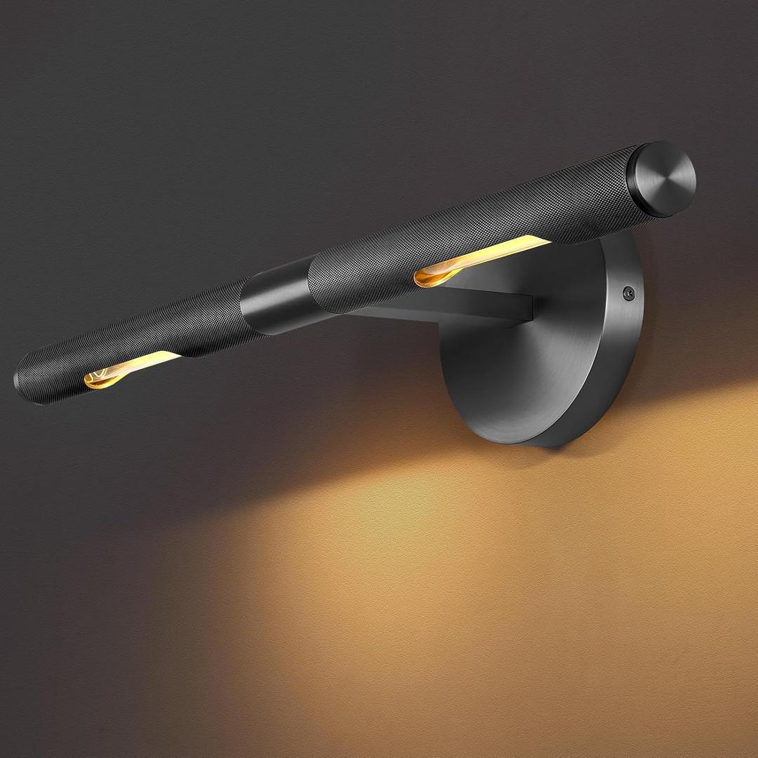 Hardwired Black Brass 24" Knurled Picture Light, Dimmable Rotatable 360Picture Light for Wall, Vanity Light, Gallery Wall Light,Wall Sconce Lighting,Picture Frame Light,Include Bulb