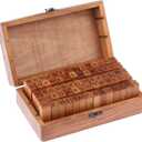 70 Pcs Wooden Rubber Stamps Number and Alphabet Letter Wood Rubber Stamps Set Wooden Rubber Number Letter, Stamper Seal Set with Wooden Box Vintage DIY
