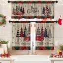 Arttown Christmas Kitchen Window Curtains and Valances Set 36 Inch, Truck Tree Snowman Plaid Farmhouse Short Tier Curtain for Cafe Living Room Bathroom, Xmas Vintage 3 Pieces Set Kitchen Decor