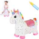 INPANY Unicorn Bouncy Horse Toys, Toddlers Girl Bouncing Animals, Inflatable Ultra Thick Plush Horse Hopper, Baby Ride-on Rubber Bouncer, Outdoor Indoor Cute Birthday Gift for 2 3 4 Year Old Girl Kid