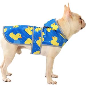 Dog Raincoat for Medium Dogs Waterproof Hooded Rain Jacket with Reflective Strips Leash Hole & Poncho Adjustable Fit (ShinyDuck,M)