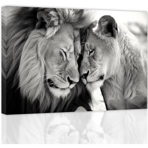 ZXHYWYM Lion and Lioness Wall Art Black and White Lion Picture Wildlife Painting Animal Canvas Artwork Modern Home Living Room Wall Decor Frame (B, (16.00" x 24.00"))