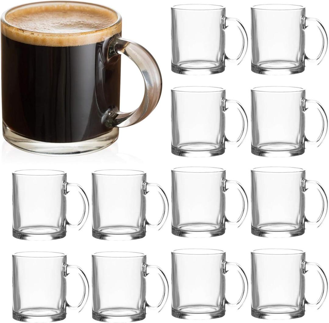 QAPPDA Glass Mugs 12 oz, Clear Coffee Mugs With Handle 350ml,Tea Mug Water Mug Beer Glasses With Handle,Glass Drinkware For Beverage,Juice,Latte Cups Cappuccino Mugs Water Cup 12pack