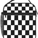 Black White Racing Checkered Lunch Box - Insulated Lunch Bags For Women/Men/Girls/Boys Detachable Handle Lunchbox Meal Tote Bag, Black White Racing Checkered
