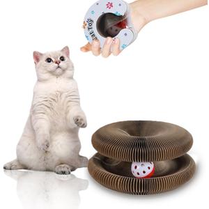 Kitty Curls Cat Toys,Magic Organ Cat Scratching Board for Indoor Cats, Foldable Accordion Honeycomb Scratcher with Ball, Interactive Twisty Paws (1PCS)