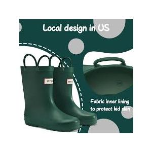 mysoft Kids Rain Boots for Girls Boys Toddler Waterproof Rubber Cute Printed with Easy-On Handles Green 12