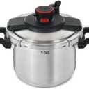 T-fal Clipso Stainless Steel Pressure Cooker, 6.3 Quart, Recipe Book, Steam Basket, Easy-Open Lid, Secure Locking System, Adjustable Pressure Valve, Induction Cookware, Pots and Pans, Kitchen, Silver