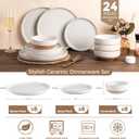 AmorArc Ceramic Dinnerware Sets for 8, 24 Pieces Handpainted Plates and Bowls Set with Rustic Terracotta Underside, Scratch Resistant Stoneware Dishes Set, Dishwasher & Microwave Safe, Light Beige